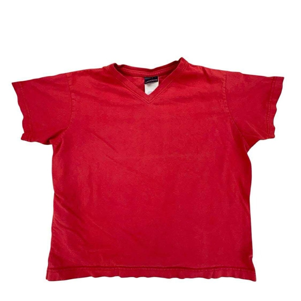 Vintage Champs V-Neck Red Short Sleeve Crop T-Shirt Women's Large Y2K Casual Tee